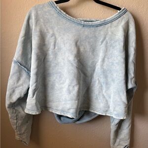 Free People Light Blue Cropped Washed Sweatshirt